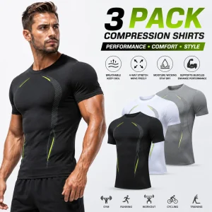 3-Pack Men's Compression Shirts Short Sleeve Moisture-Wicking